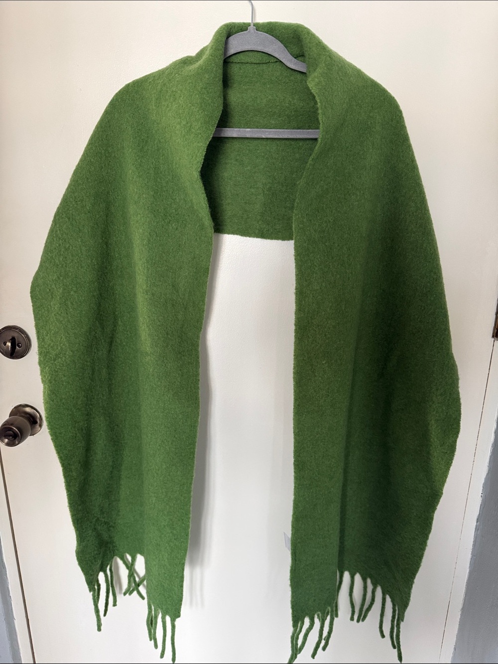 Uniqlo Light Green Wool-Blend Fringed Shawl